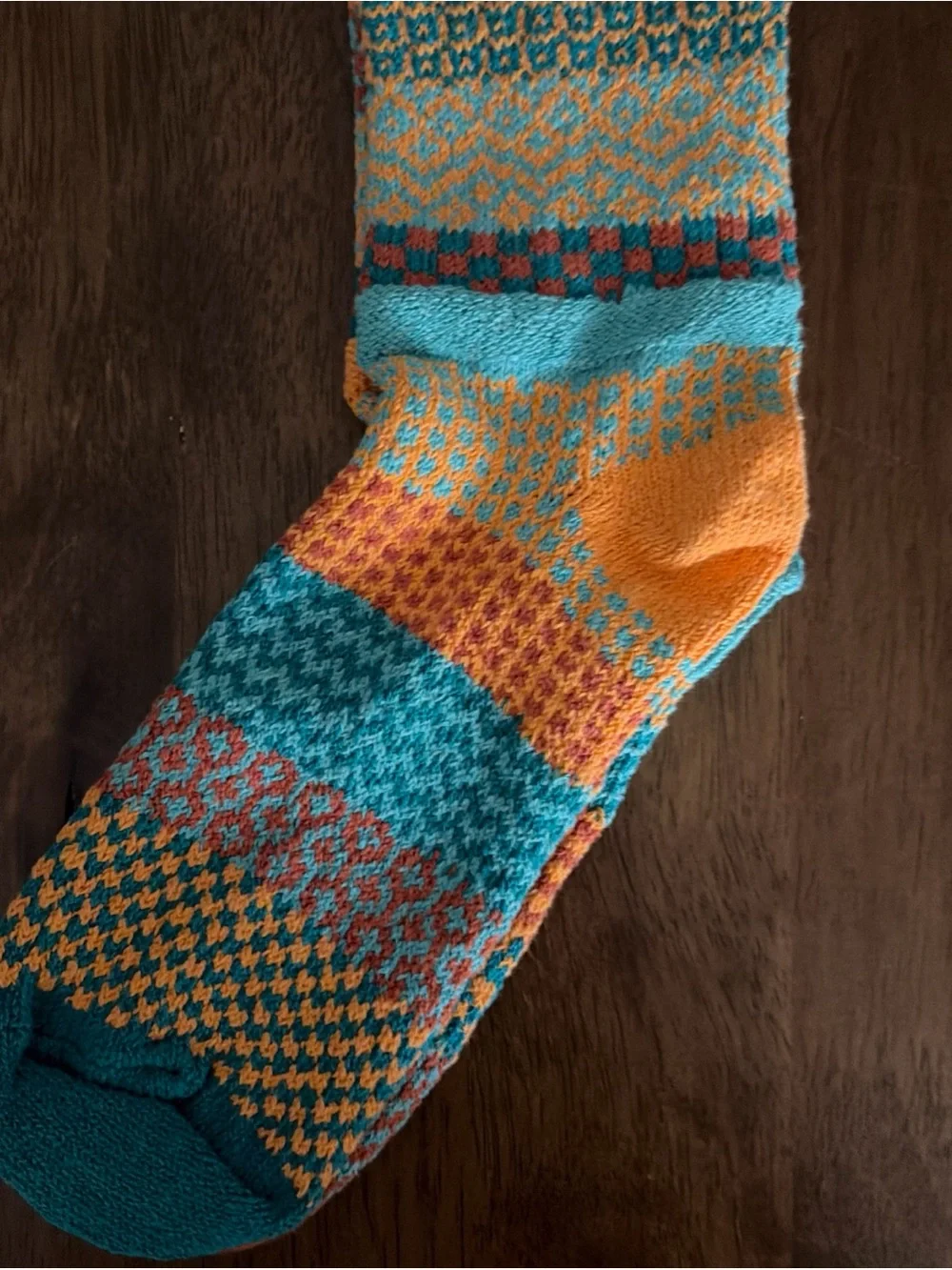 NEW Turquoise and Orange Solmate Crew Socks - Large